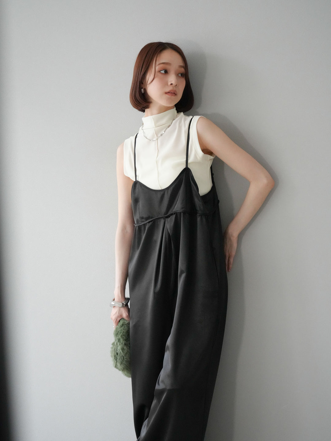 [予約]シアーベロアプチネックノースリーブトップス/アイボリー