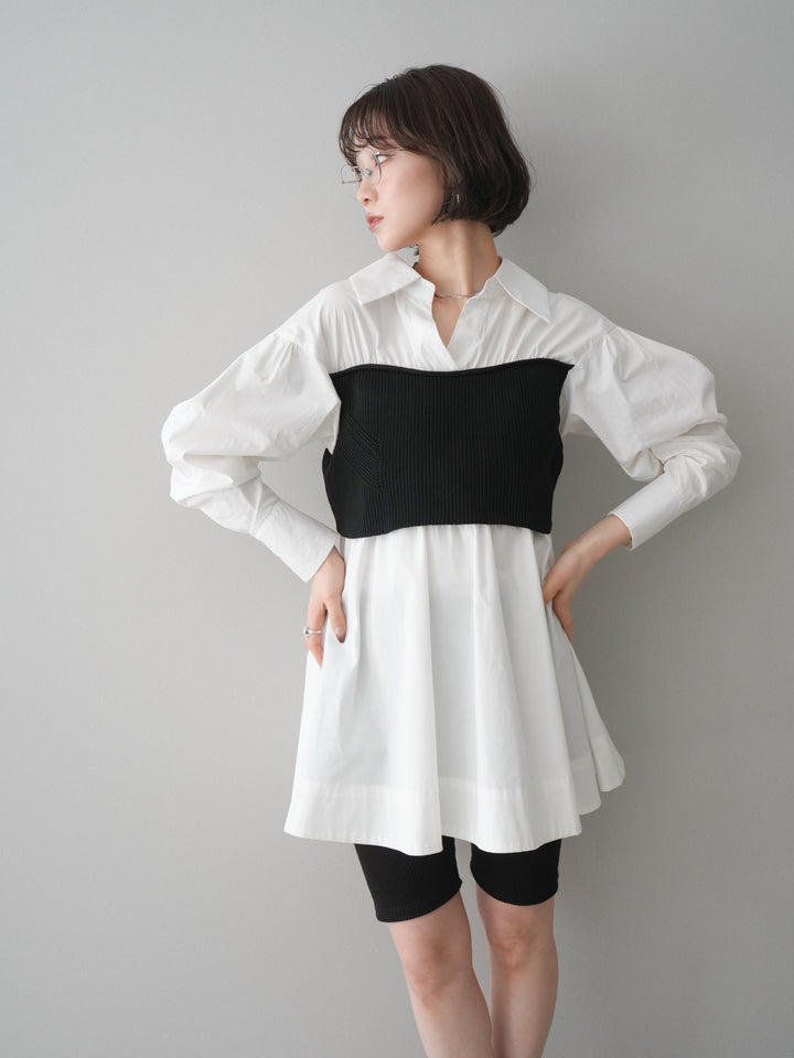 [予約]ニットビスチェドッキングフレアシャツチュニック/offwhite