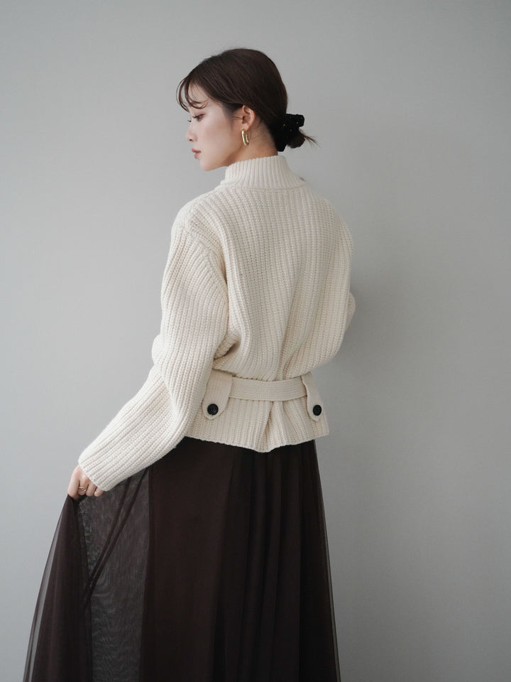 [SET]畦編みボトルネックZIPニットカーディガン+畦編みボトルネックZIPニットカーディガン(2set)