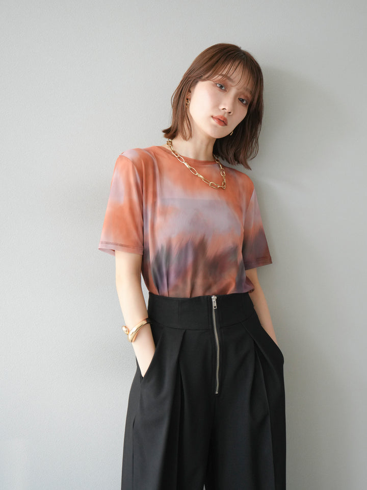 [予約]タイダイ柄シアーハーフトップス/オレンジ