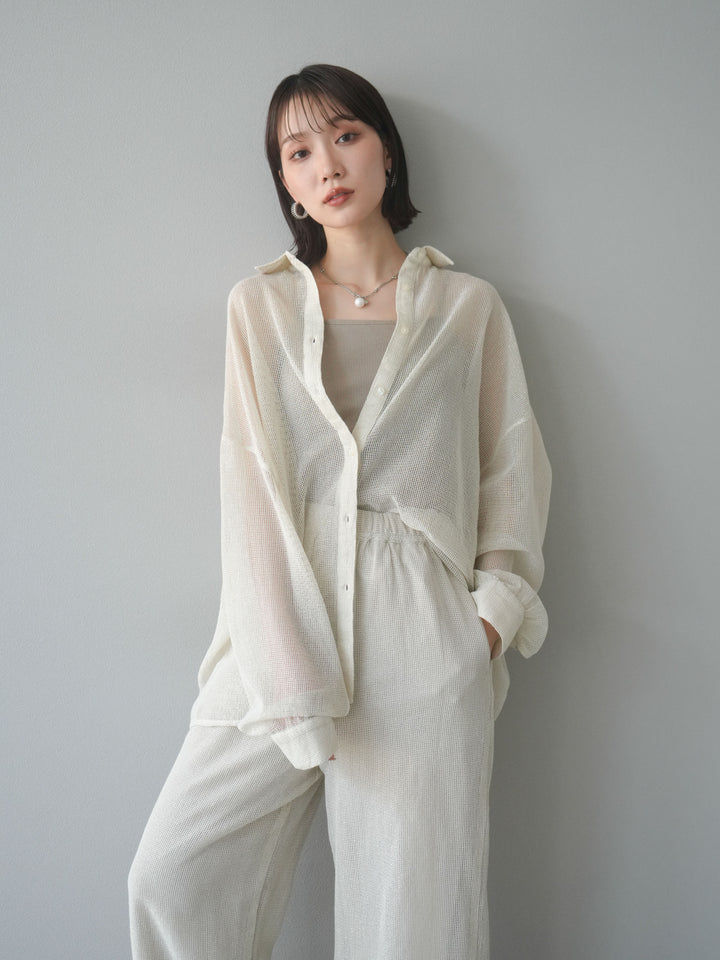 [予約]コットンラメメッシュオーバーシャツ/アイボリー
