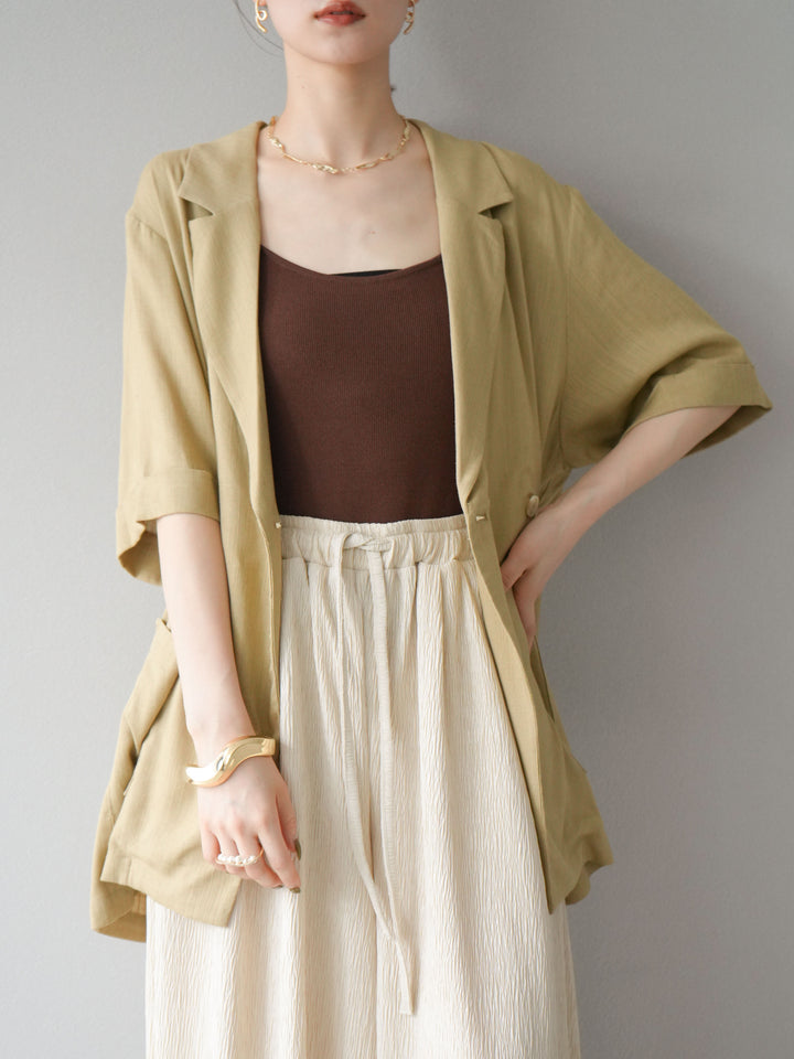 [予約]ライトリネンハーフスリーブジャケット/ベージュ