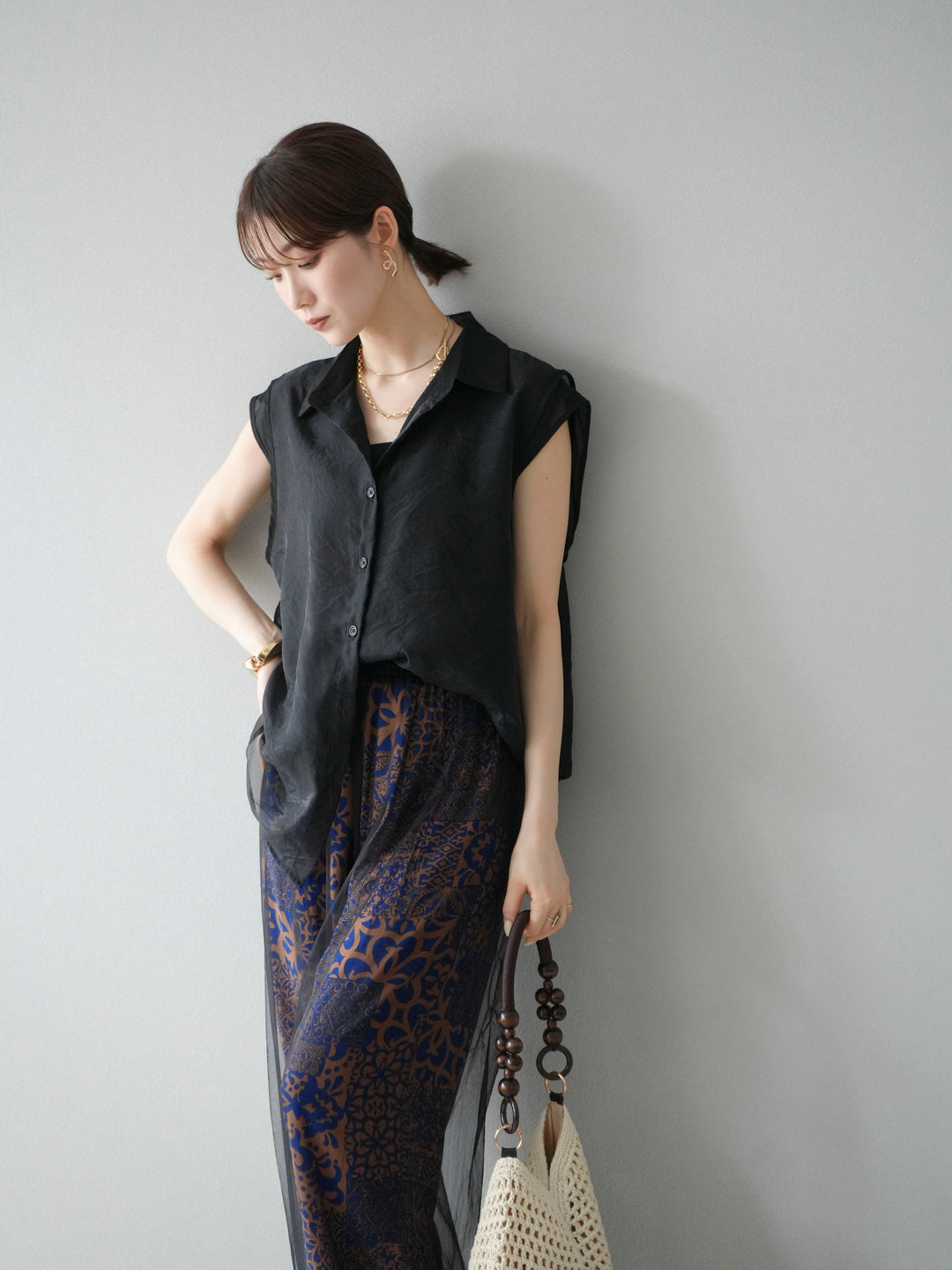 [SET] 硬紗層疊透視襯衫 + 硬紗層疊透視襯衫 (2set)