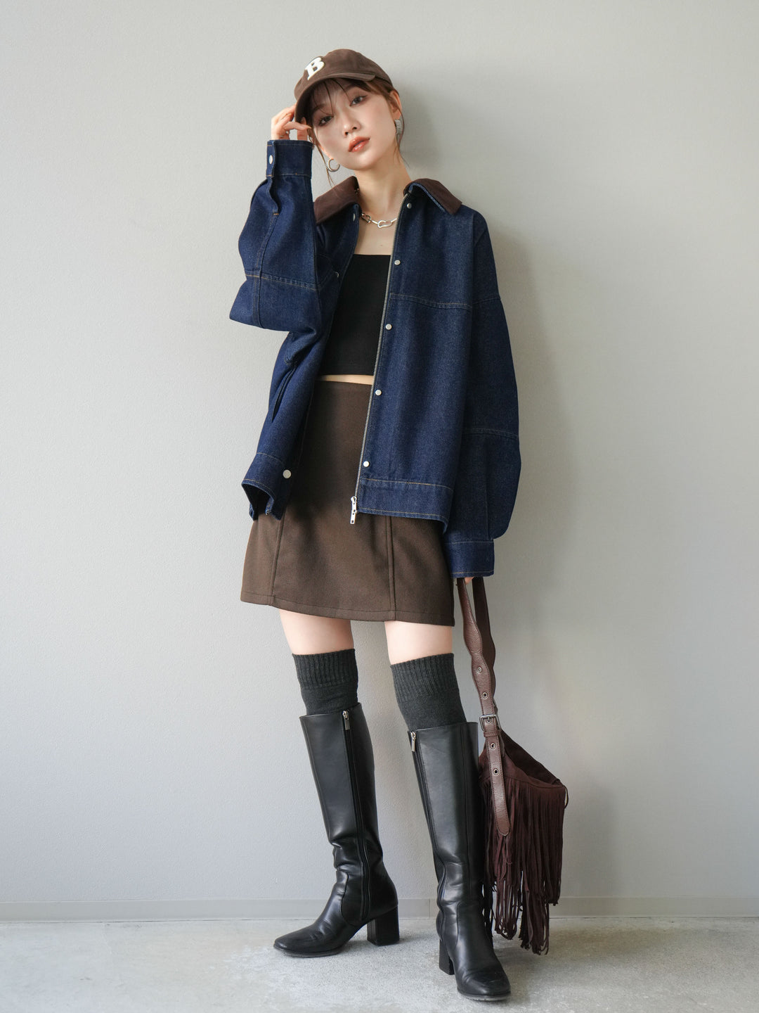 [予約]フェイクウールコクーンミニスカート/ブラウン