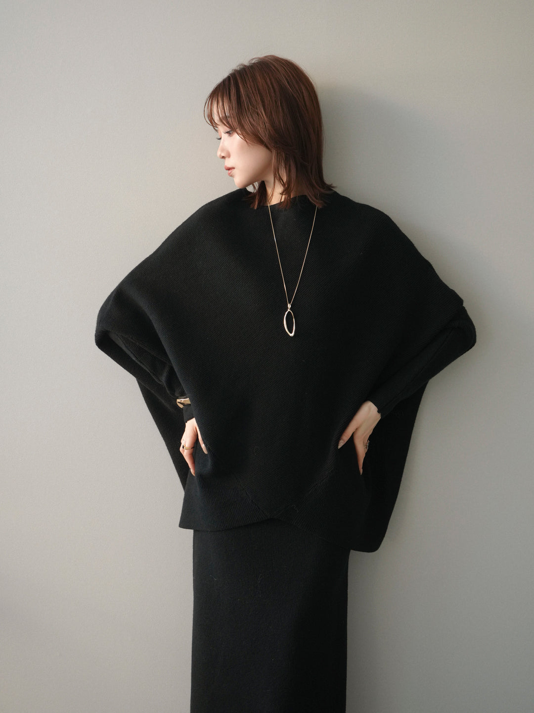 [SET]ウール混ドルマンニット&スカートSET UP+選べるアクセセット(2set)