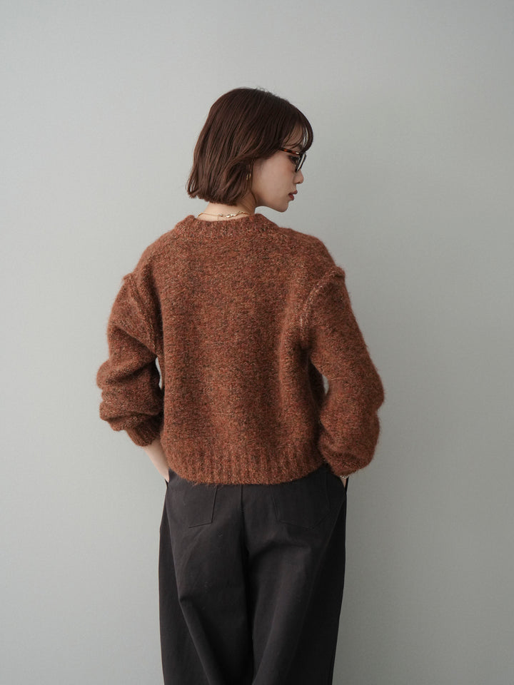 [予約]ミックスヤーンダブルZIPニットカーディガン/brown