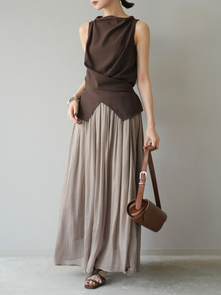 [SET]ノースリーブトップス＆シャイニーフレアスカートSET UP/(2set)