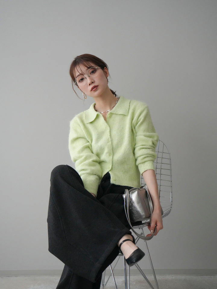 [予約]モヘア衿付きボタンプルオーバー/lime