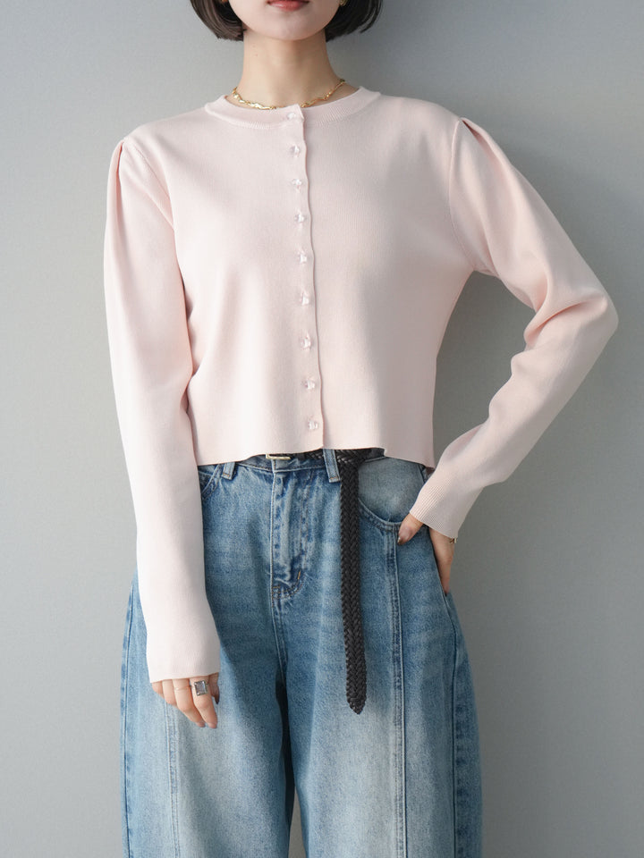 [予約]クリアボタンタックニットカーディガン/pink