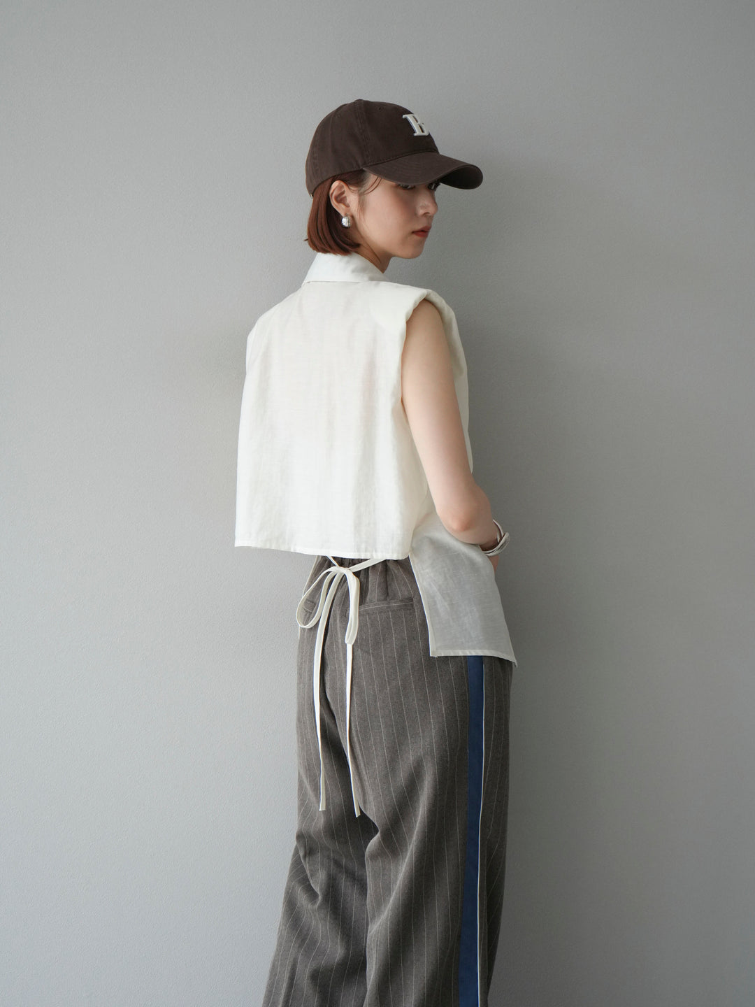 [予約]サイドラインストライプワイドパンツ/ブラウン