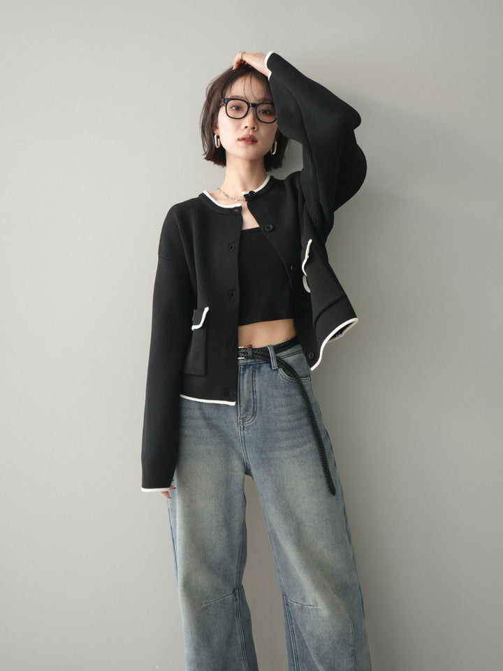 [SET]ポリエステル配色ニットカーディガン+選べるアクセセット(2set)