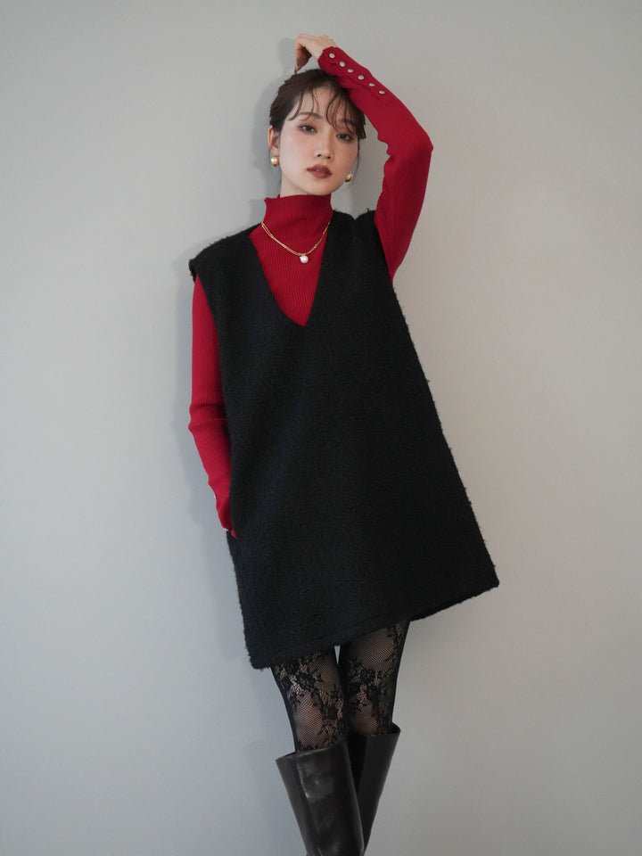 [予約]ミックスループヤーンニットミニワンピース/black