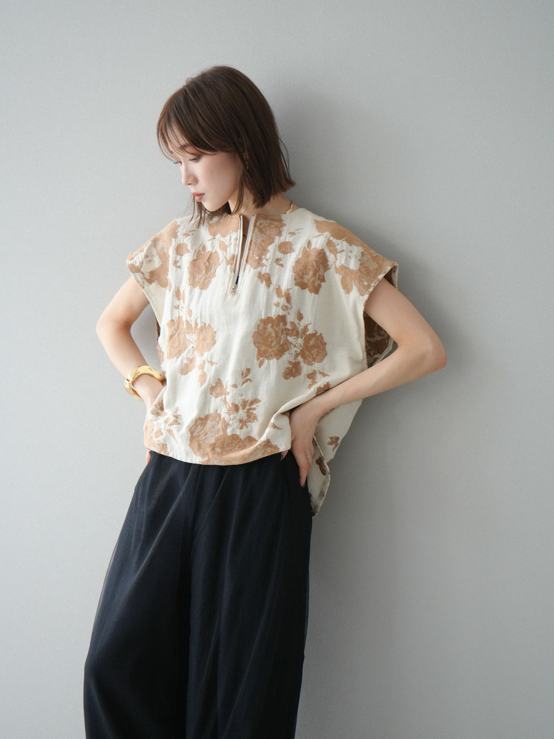 [予約]ジャガードZIPプルオーバー/ベージュ