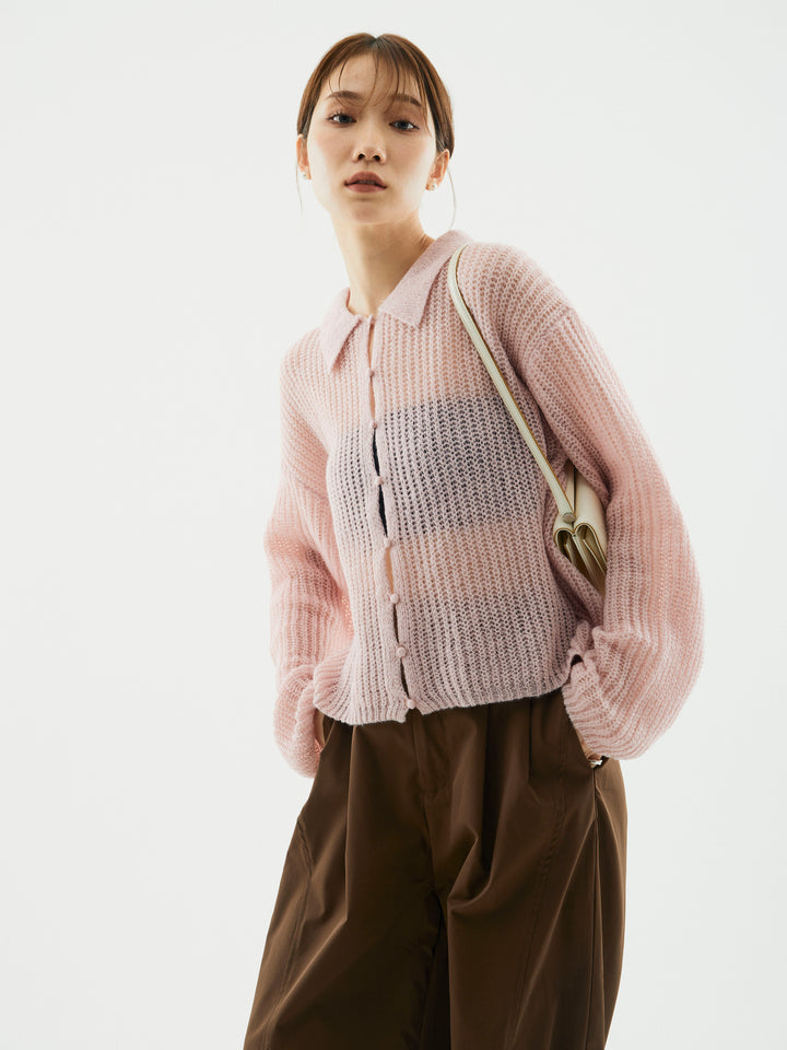 【Allure】[SET]起毛片畦編みシアーポロニット+起毛片畦編みシアーポロニット(2set)