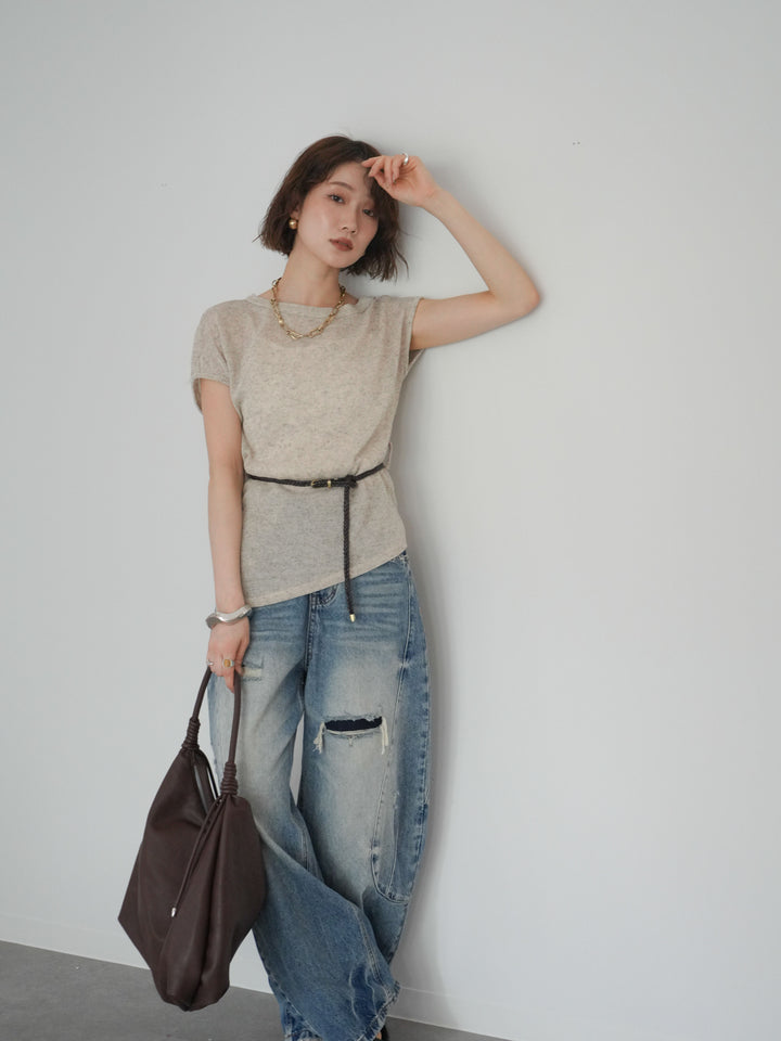 [予約]ベルト付アシメシアーニットトップス/beige