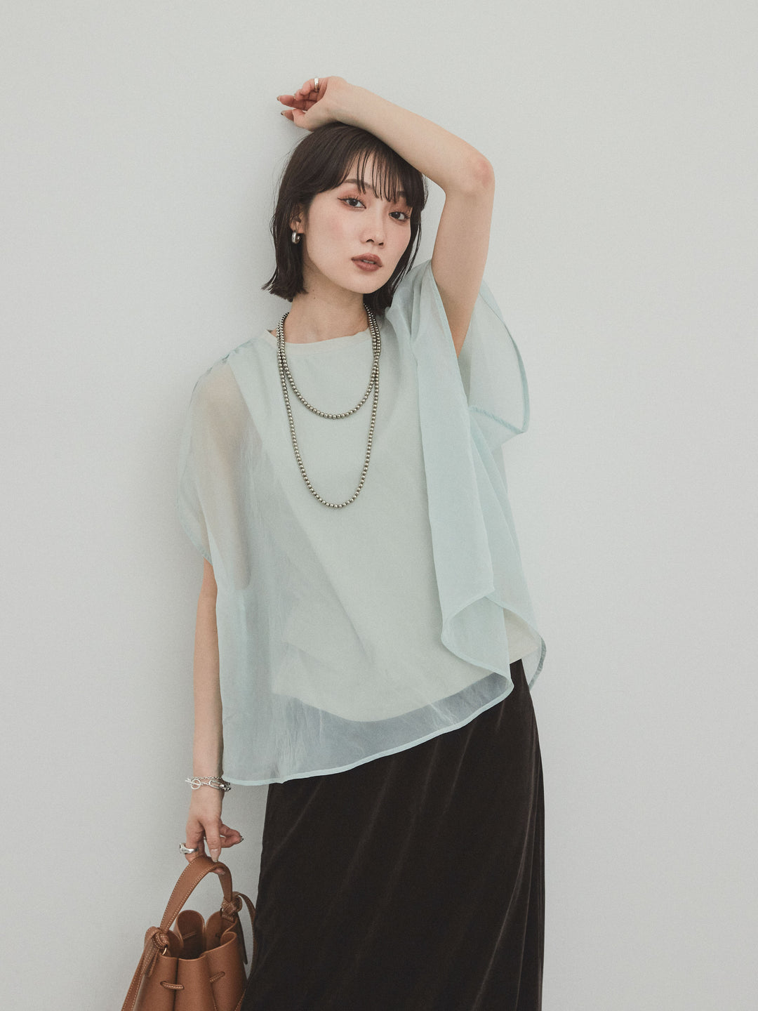 [予約]コンパクトスムースシアーレイヤードトップス/ミント