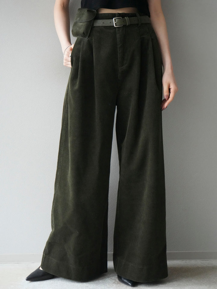 [予約]ベルト付コーデュロイワイドパンツ/green
