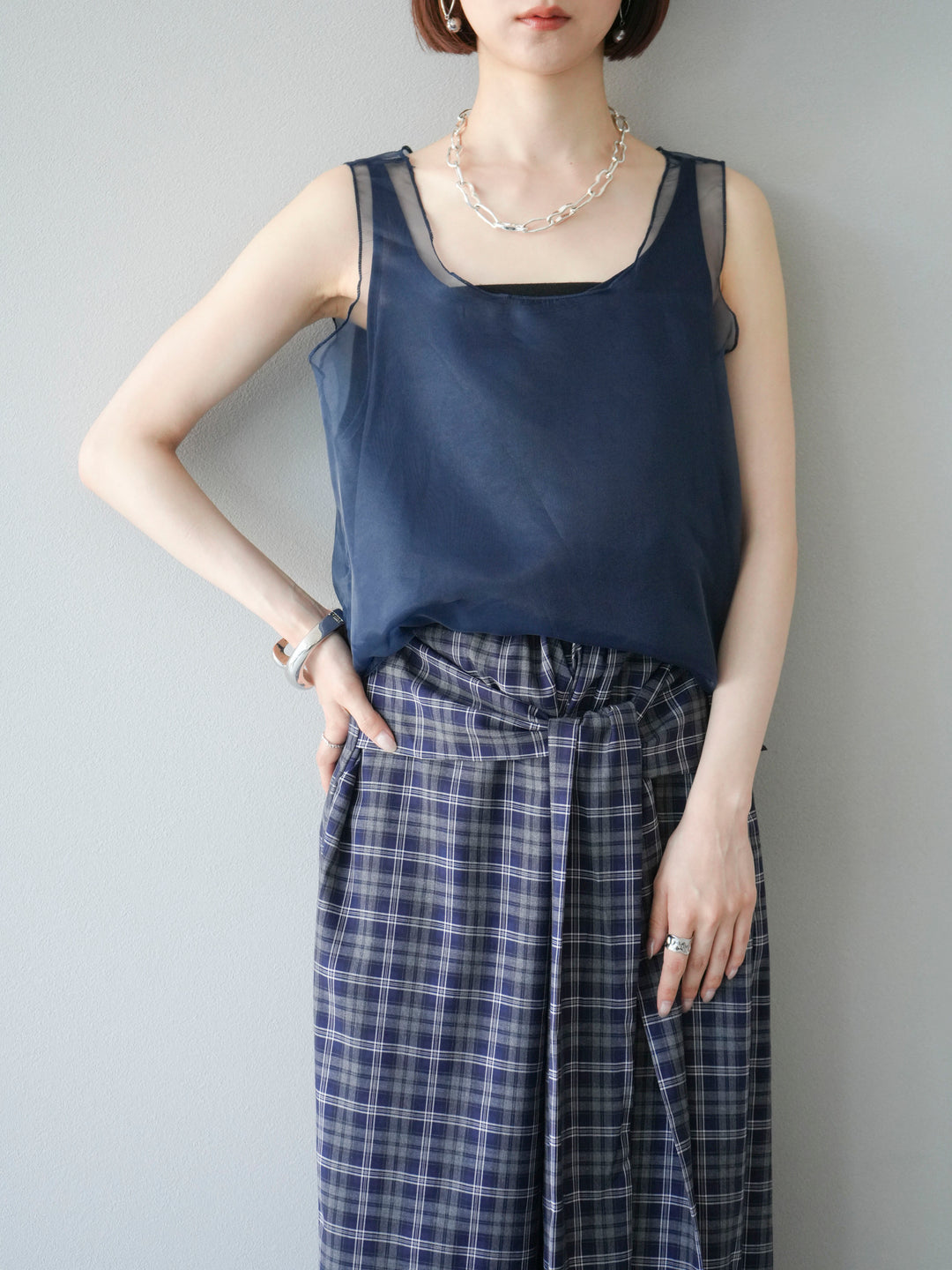 [予約]オーガンジーレイヤードタンクトップ/ネイビー
