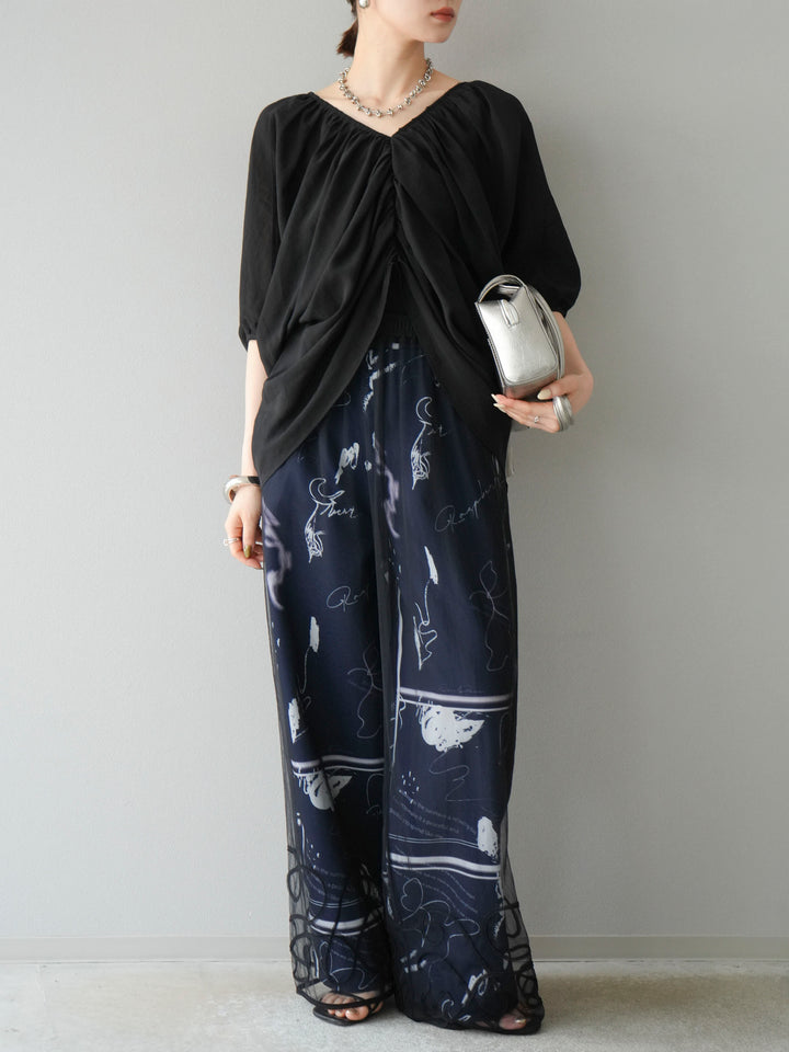 [予約]ペイント柄タックパンツ/ネイビー