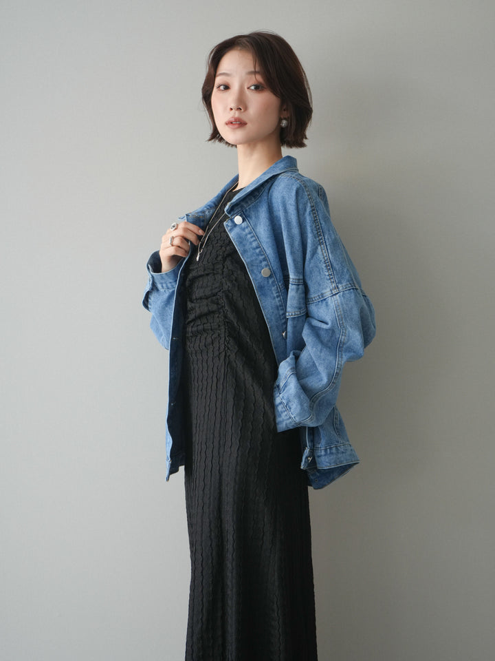 [予約]シャーリングジャガードノースリーブワンピース/black