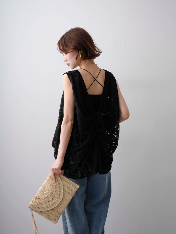 [予約]シアージャガードバックツイストノースリブラウス/black