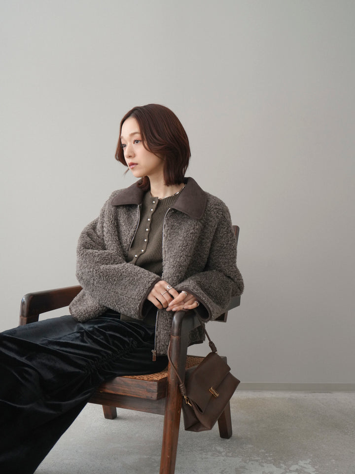 [予約]スエード襟ボアショートジャケット/brown