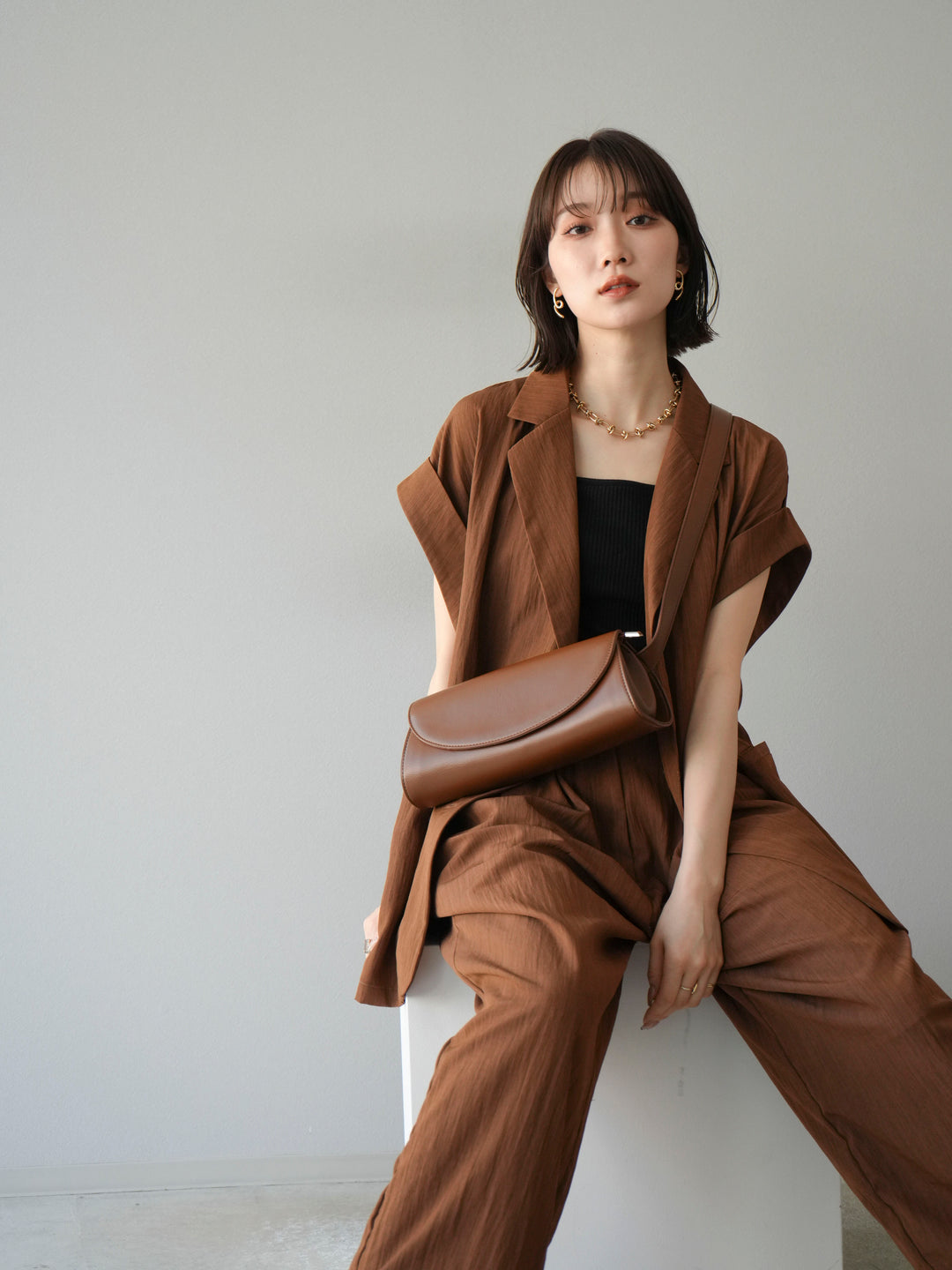 [SET]リネンライクノースリーブダブルジレ+リネンライクノースリーブダブルジレ(2set)