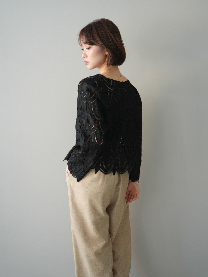 [予約]透かしコードレースブラウス/black