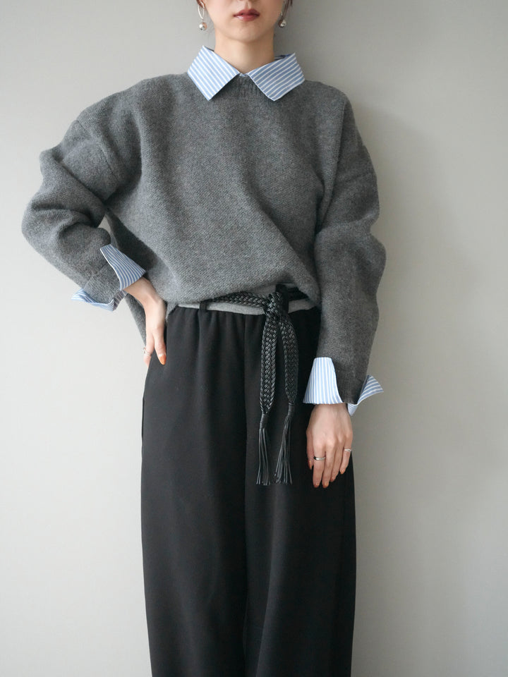 [予約]2WAYストライプ襟ニットプルオーバー/charcoal