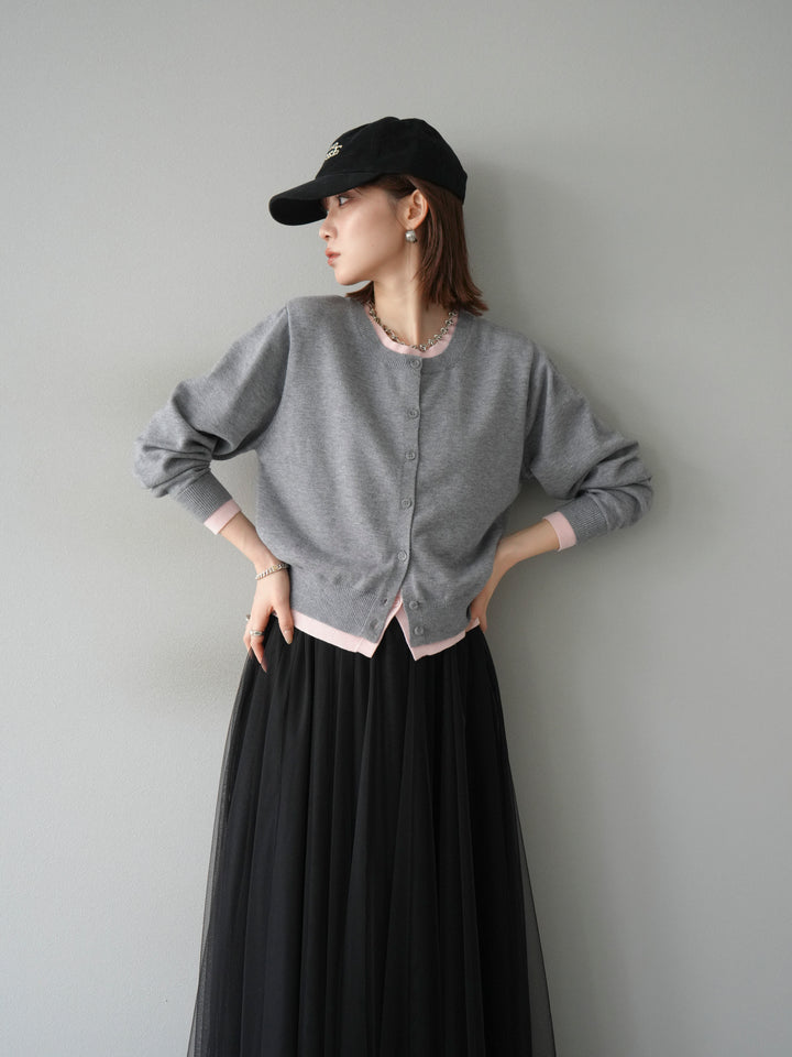 【預購】顏色協調的多層開襟衫/灰色