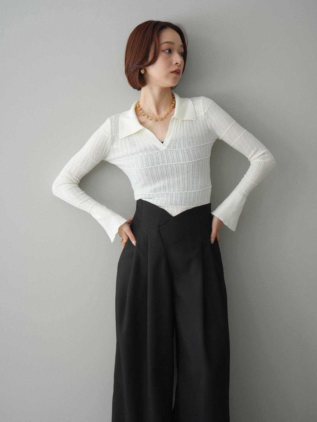 [予約]シアーリブスキッパーニットトップス/ivory