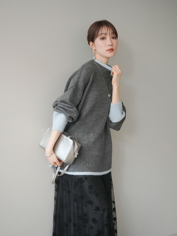 [SET]配色ハイネックニットプルオーバー+選べるアクセセット(2set)