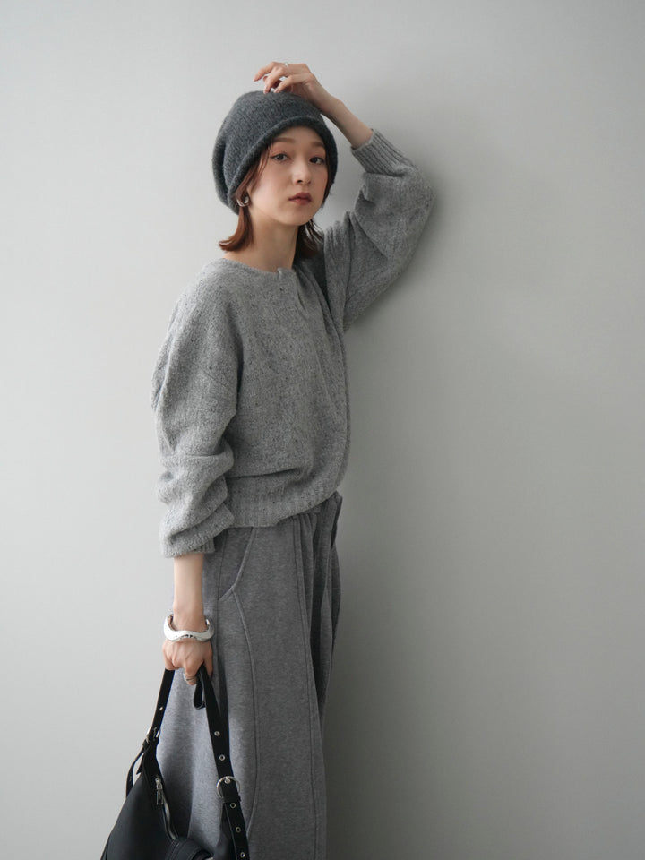 [予約]ツイストネックラメネップヤーンニットプルオーバー/gray