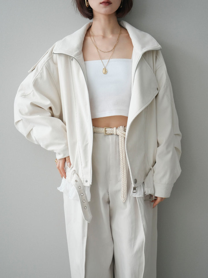 [予約]コーデュロイライダース裾レースブルゾン/offwhite