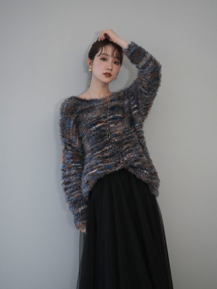 [予約]ミックスシャギールーズニットプルオーバー/blue