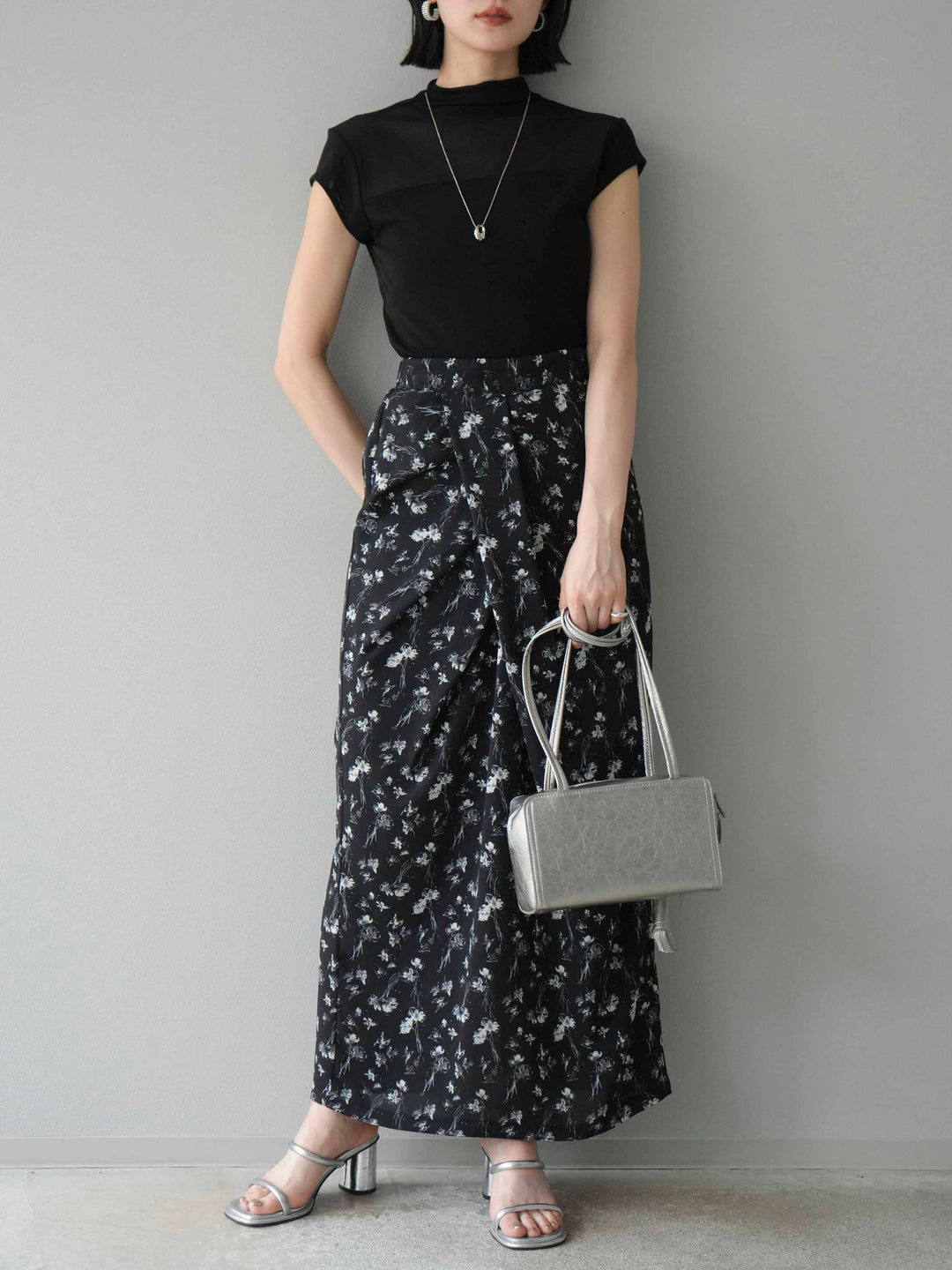 [予約]シアー切替ストレッチトップス/ブラック