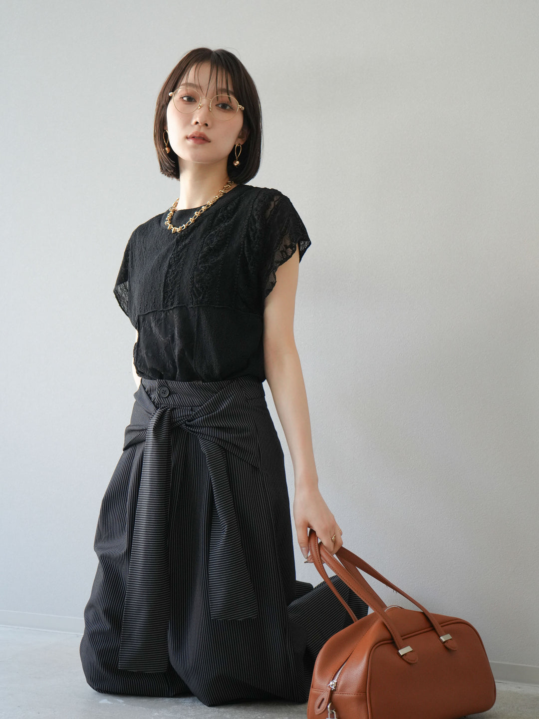 [予約]パッチワークレースフレンチプルオーバー/ブラック