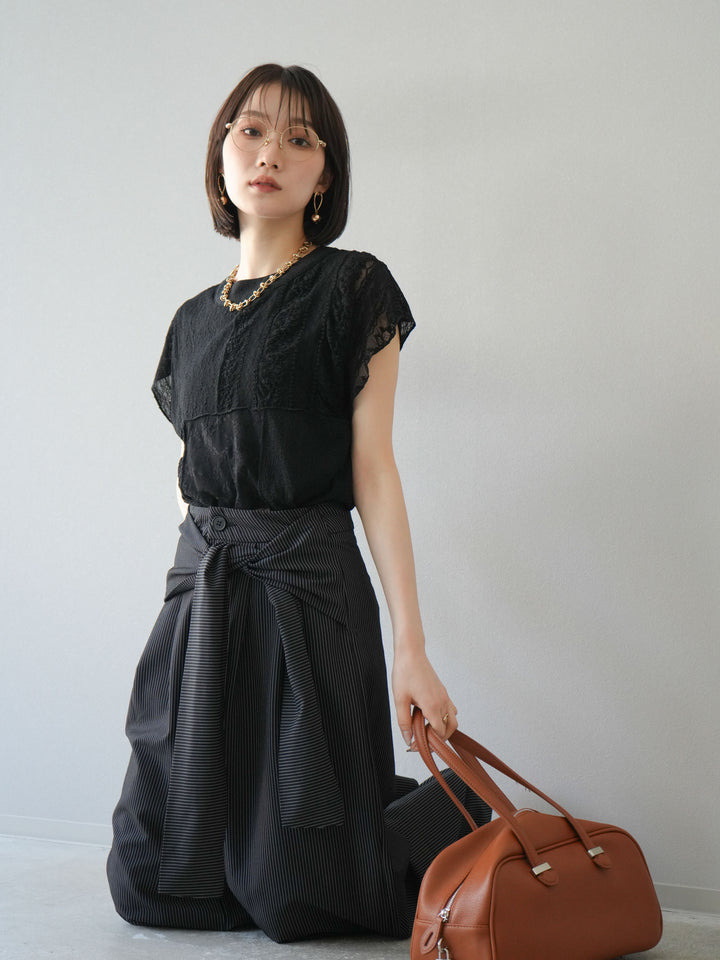 [予約]パッチワークレースフレンチプルオーバー/ブラック