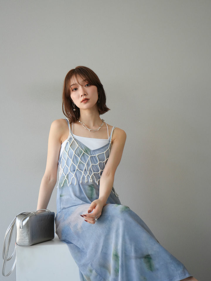 [予約タイダイ柄シアーキャミワンピース/サックス