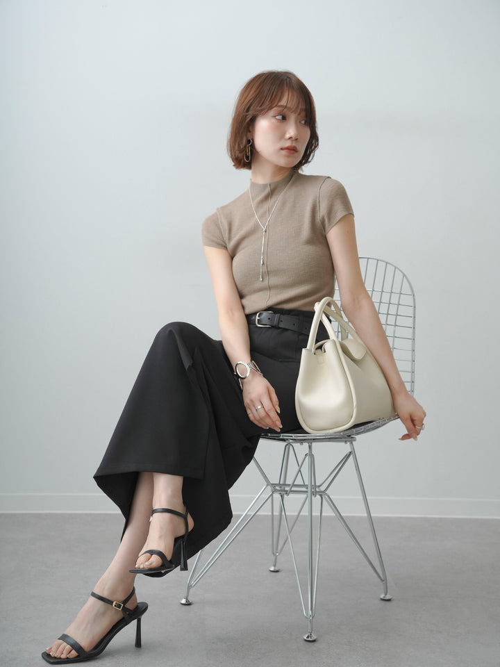 [SET]シアーバックボタンリブニットトップス+クレープデシンフラップ付きストレートスカート(2set)