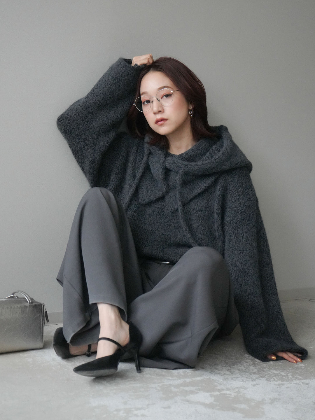 [SET]バラクラバSETニットプルオーバー+ベルトループデザインワイドパンツ(2set)