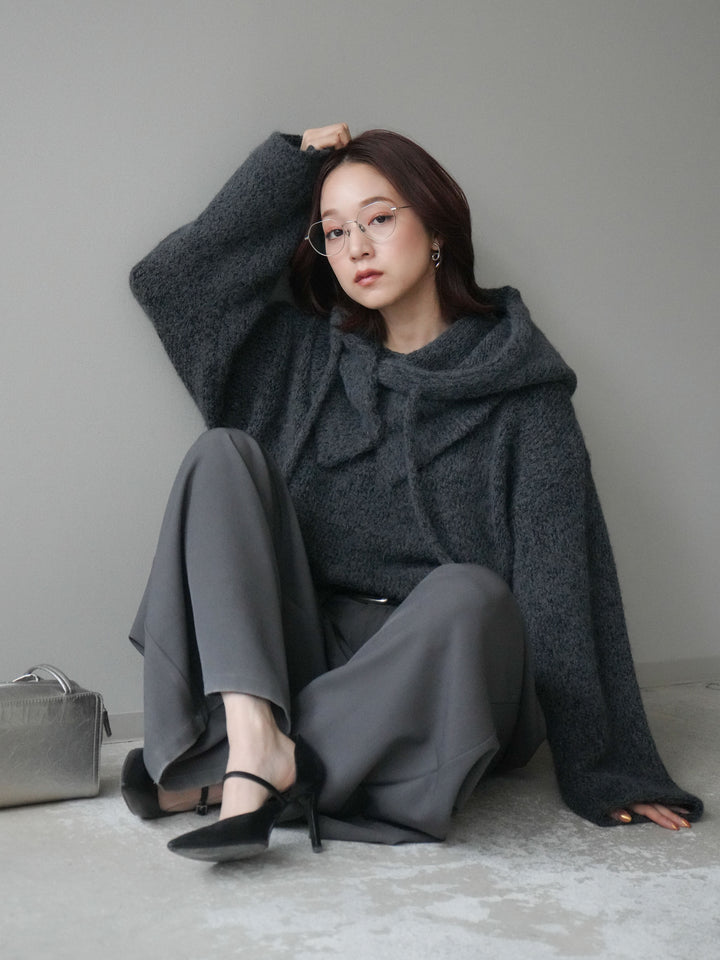 [SET]バラクラバSETニットプルオーバー+ベルトループデザインワイドパンツ(2set)