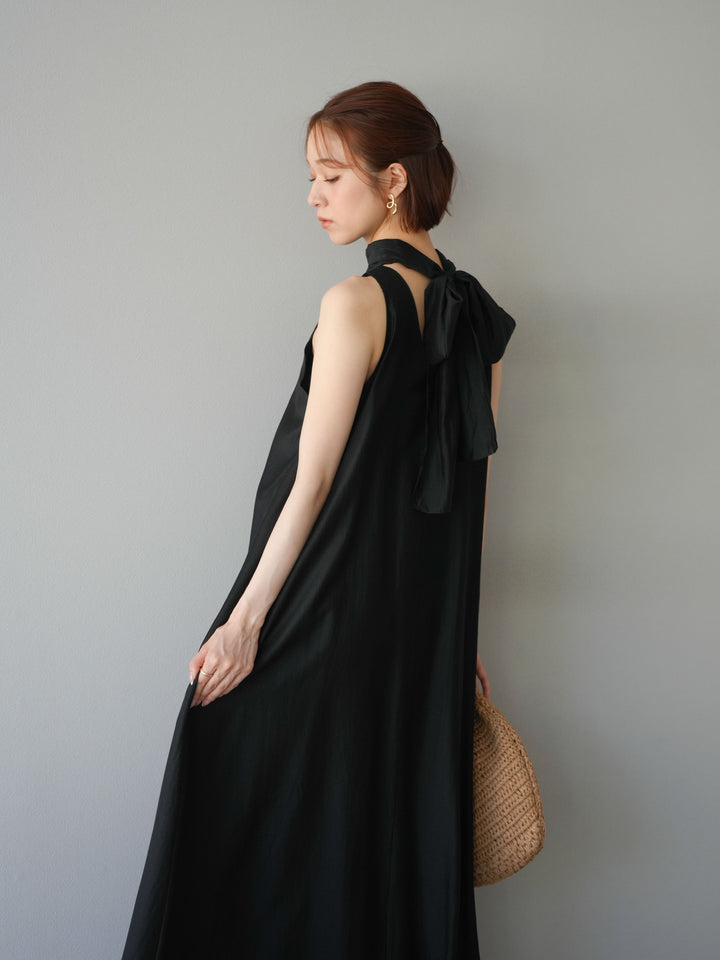 [予約]シアーホルターバックオープンワンピース/ブラック