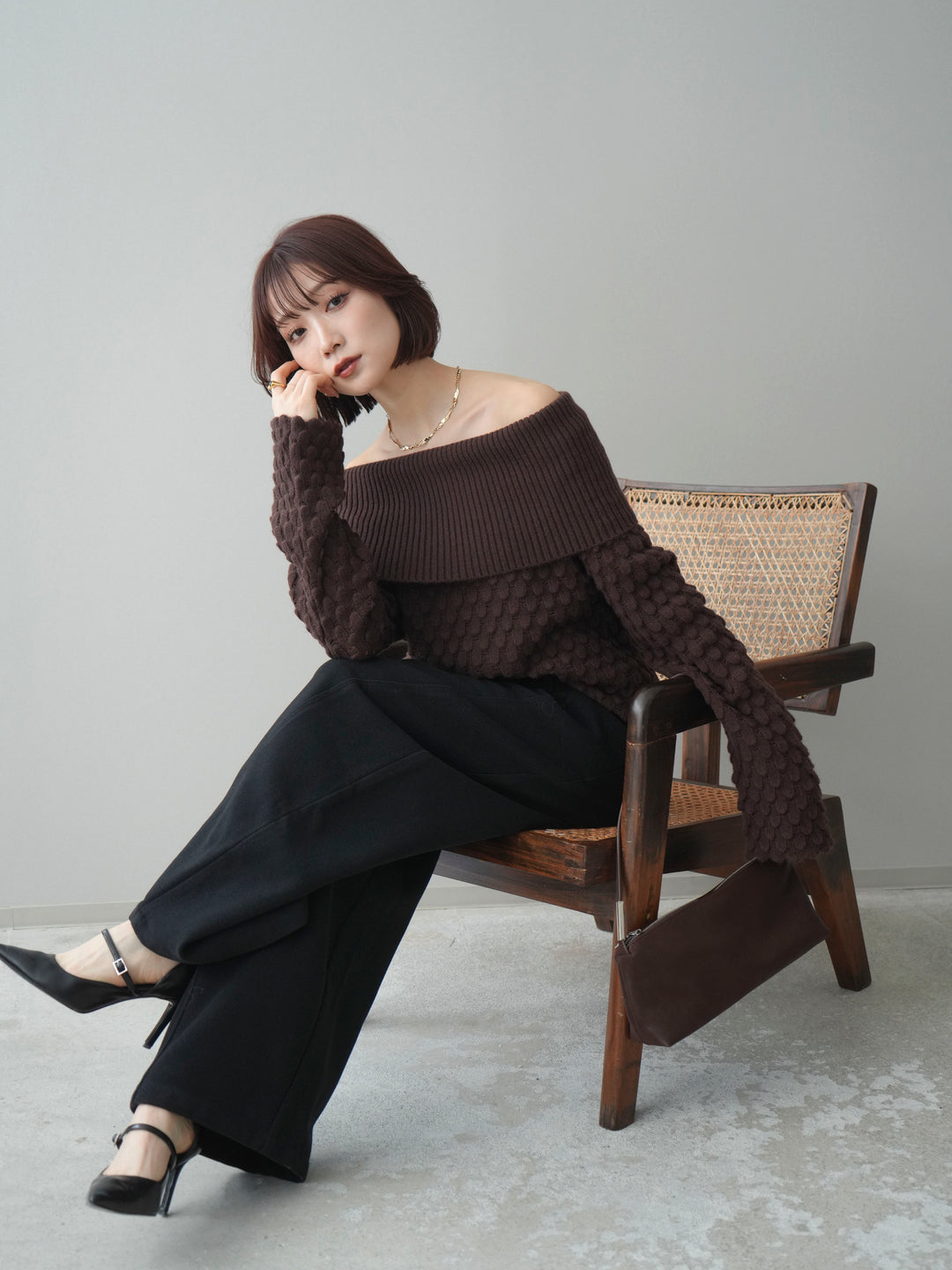 [SET]ポコポコ編みオフショルニットプルオーバー+ポコポコ編みオフショルニットプルオーバー(2set)