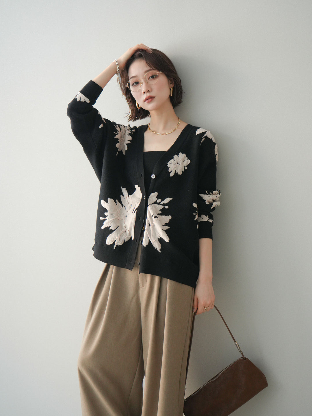 [SET]フラワージャガードニットカーディガン+フラワージャガードニットカーディガン(2set)