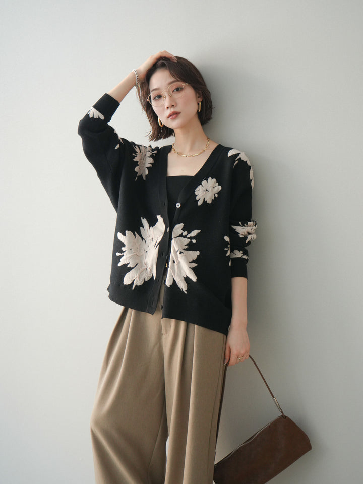 [SET]フラワージャガードニットカーディガン+フラワージャガードニットカーディガン(2set)