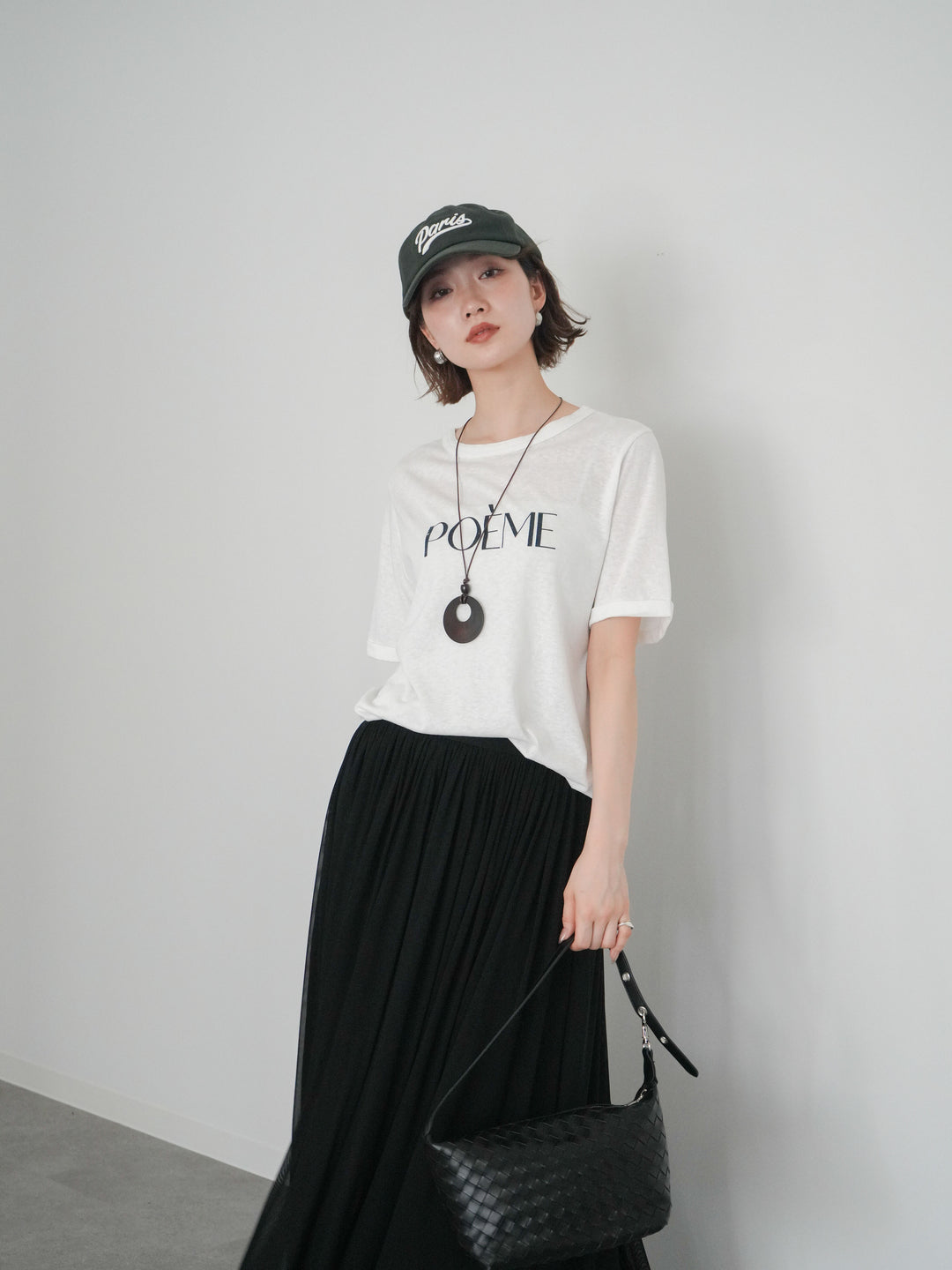 [予約]サークルネックレス付ロゴTシャツ/white