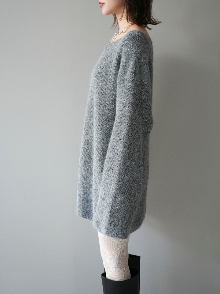 [予約]スパンコールミニシャギーニットチュニック/gray