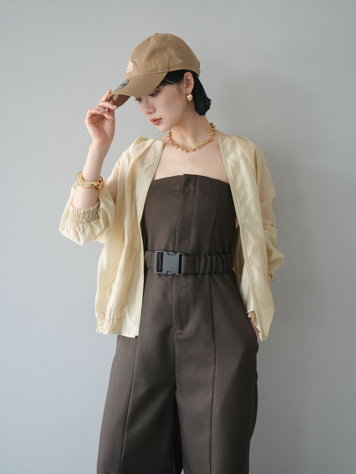 [SET]タックデザインシアーブルゾン+ヘザーツイルベルト付ベアサロペット(2set)