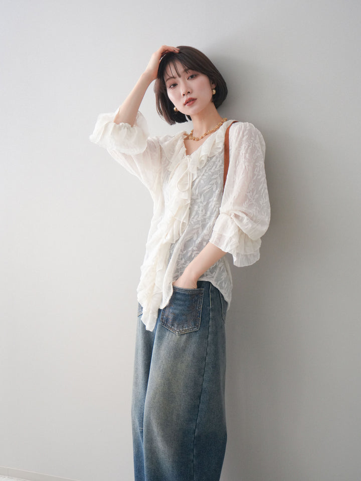 [予約]ラッフルレーススリットブラウス/ivory